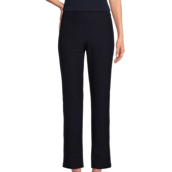 Eileen Fisher Black Textured Crepe Pants Slim Fit Stretch Elastic Waist Pull On - Picture 3 of 12